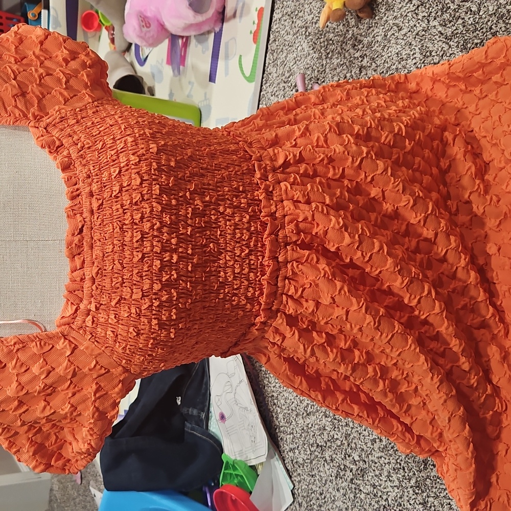 Willow & Root Vibrant Orange Dress Size Small With lace up back